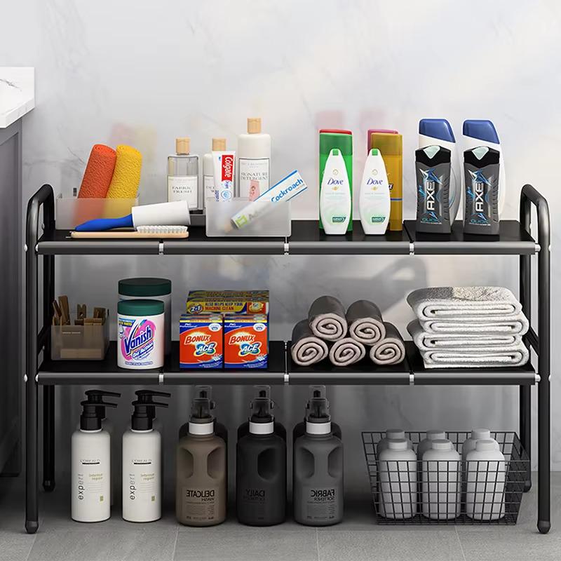 Полка для ванной комнаты под раковину двухъярусная/трансформер (SW11)