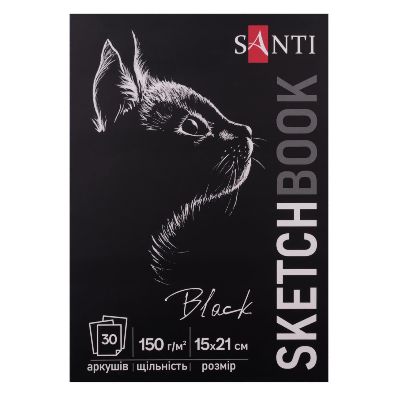 Альбом для графики и скетча Santi склейка 150 г/кв. м 30 л. А5 Черный (743236)