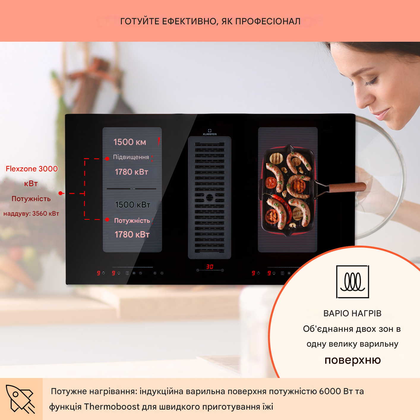 Індукційна плита з витяжкою Full House Down Air System Klarstein (10039858) - фото 4 Індукційна плита з витяжкою Full House Down Air System Klarstein (10039858) - фото 4
