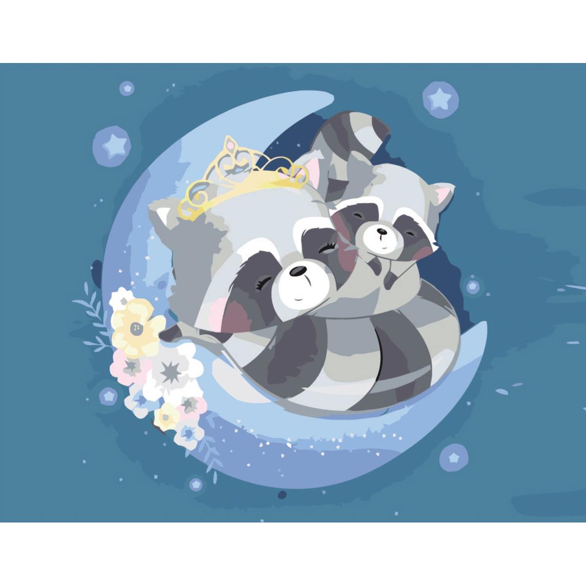 Картина по номерам Strateg Премиум Еноты на луне с лаком 30х40 см (SS-6406)