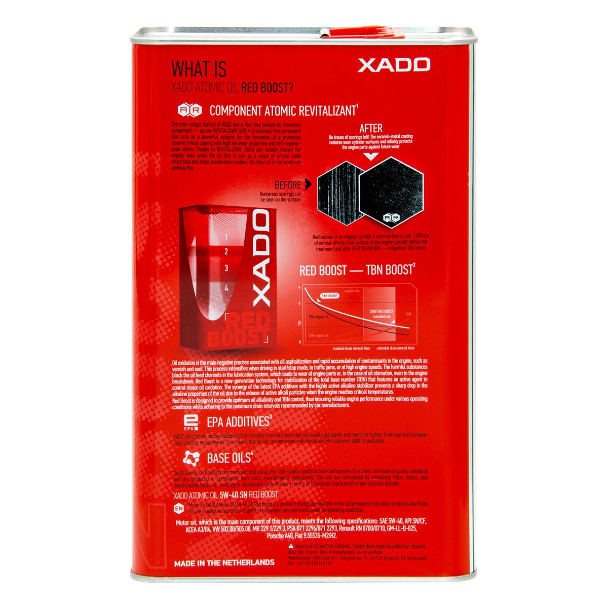 Моторна олива XADO Atomic Oil 5W-40 SN RED BOOST синтетична 4 л - фото 2 Моторна олива XADO Atomic Oil 5W-40 SN RED BOOST синтетична 4 л - фото 2