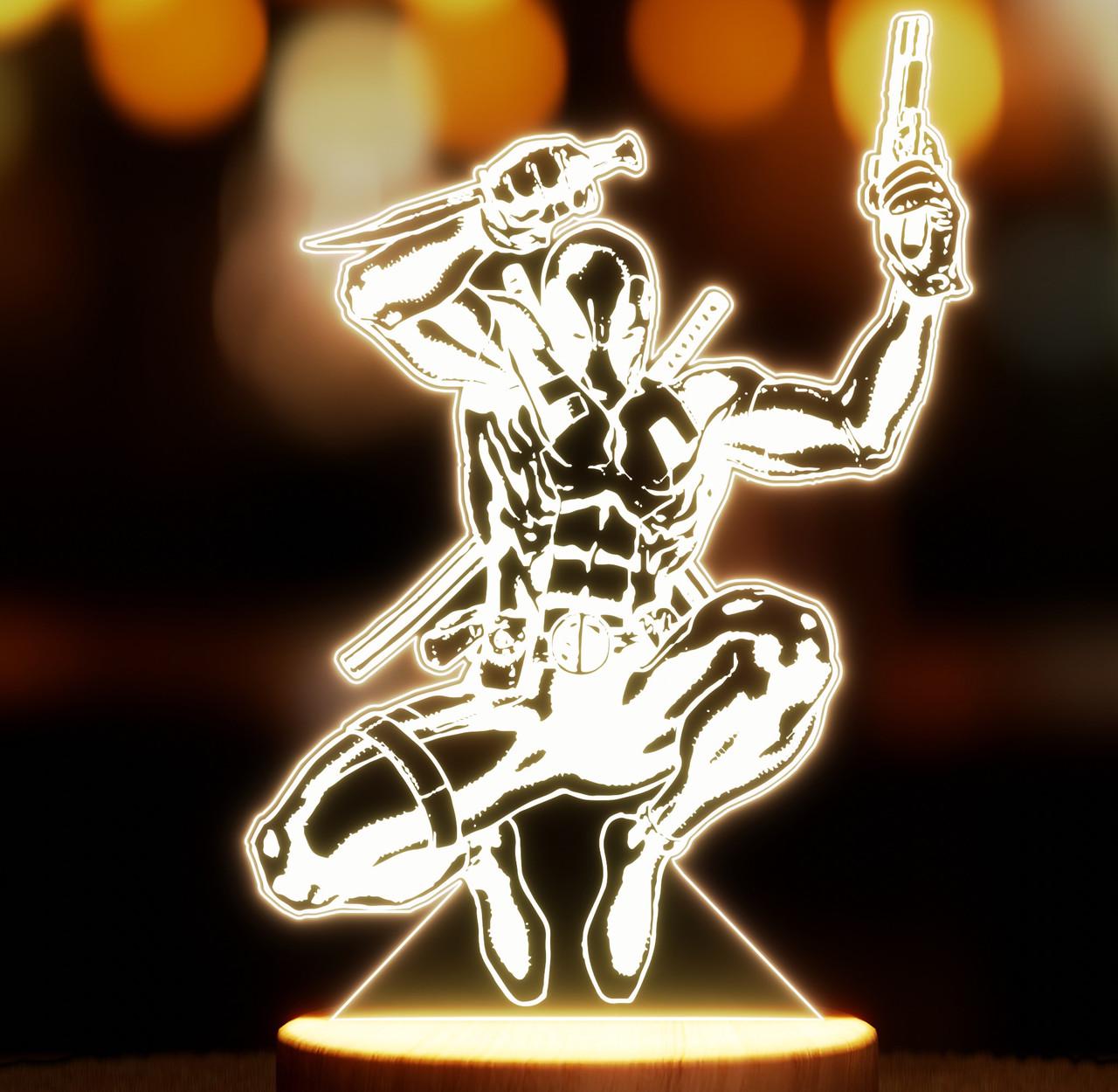 Ночник-светильник Lampic Дедпул USB дерево/акрил 15х24 см Желтый (32377317)