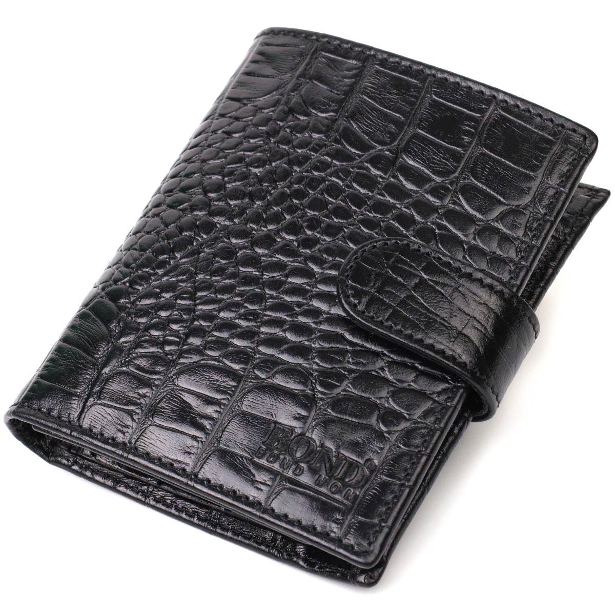 Кошелек мужской Bond-Wallet 22004 из натуральной кожи с тиснением под крокодила Черный