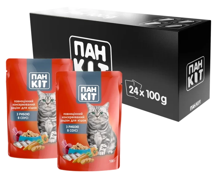 Влажный корм для взрослых кошек Пан Кот с рыбой в соусе 24 шт. по 100 г
