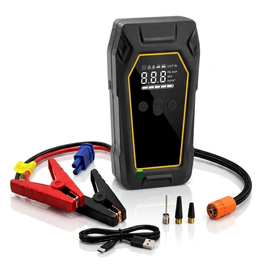 Пуско-зарядное устройство для авто 4000 А 12 В с компрессором 150 PSI/Power Bank 16000 мА·ч LED-фонарь SOS (М 17900)