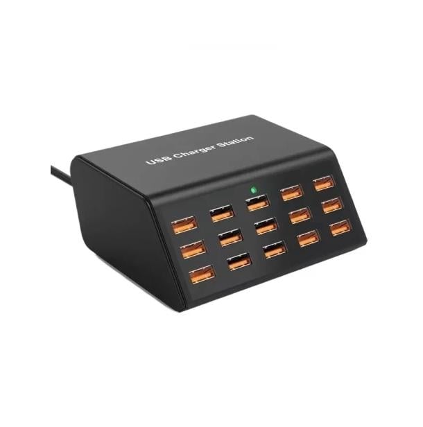 Зарядний пристрій багатоканальний HW-15 100W на 15 портів USB12W Чорний (719348)