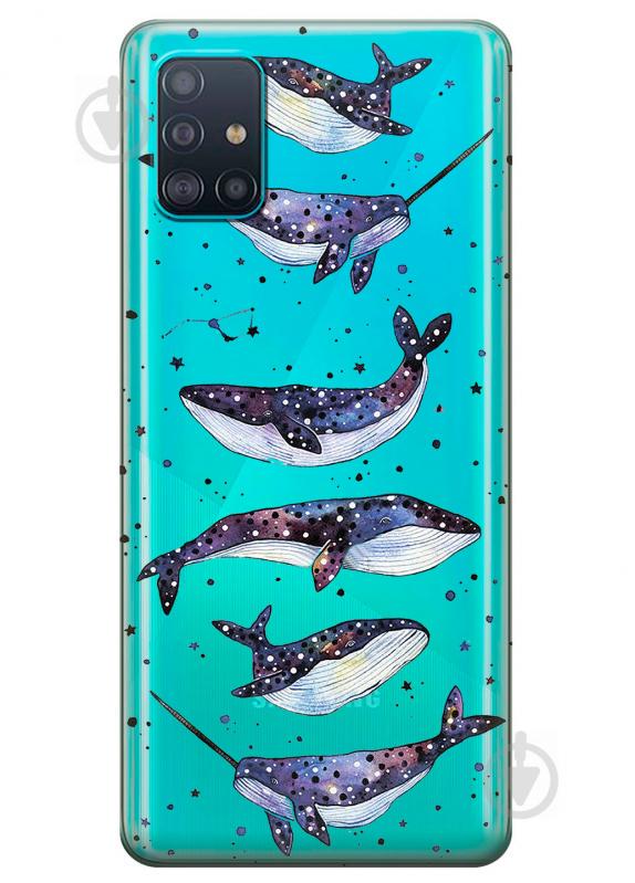 Прозрачный силиконовый чехол iSwag для Samsung Galaxy A51 с рисунком - Киты Единороги (KS3194)