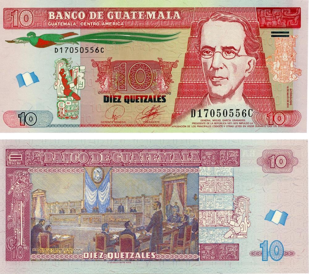 Коллекционная банкнота Гватемала 10 кетсалов 2010 UNC P123a (Б17369)