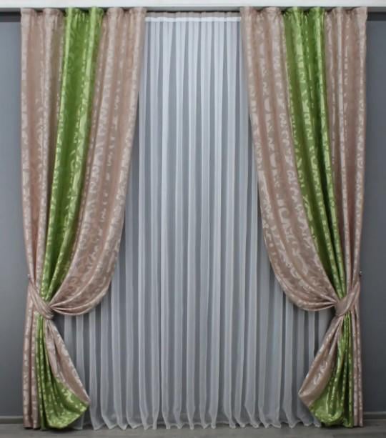 Комплект комбинированных штор жаккард 1,5х2,7 м 2 шт. Пудровый/Бордовый (016дк/090-297-090ш)