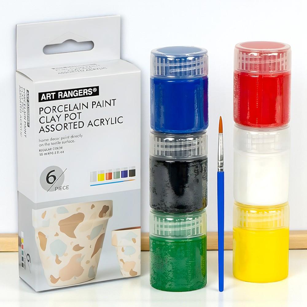Акриловые краски для росписи по керамике и стеклу с кистью 6 цветов по 15 мл (37-122591)
