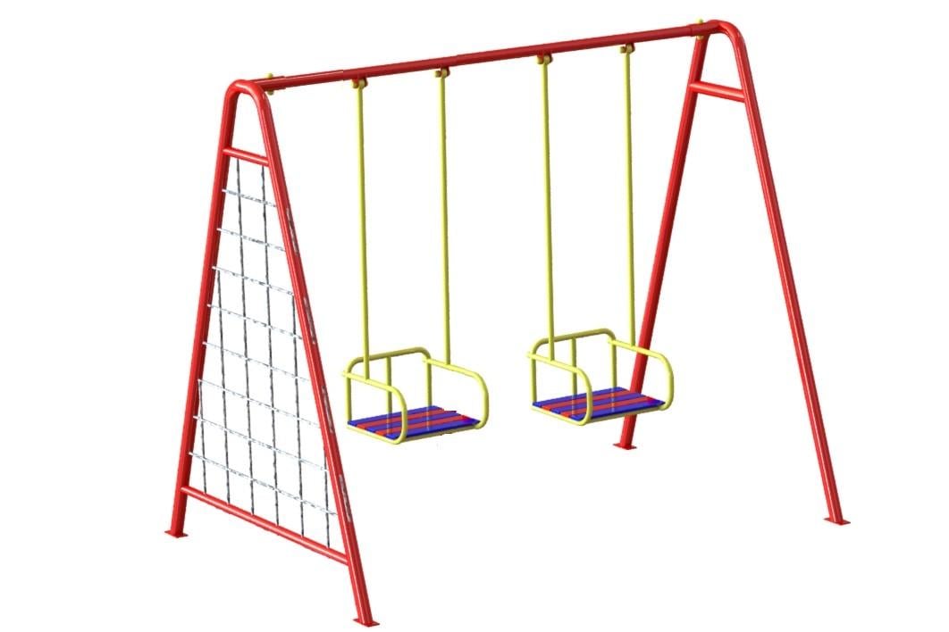 Гойдалки дитячі для вулиці двомісні з гладіаторською сіткою Червоний (702/кл)
