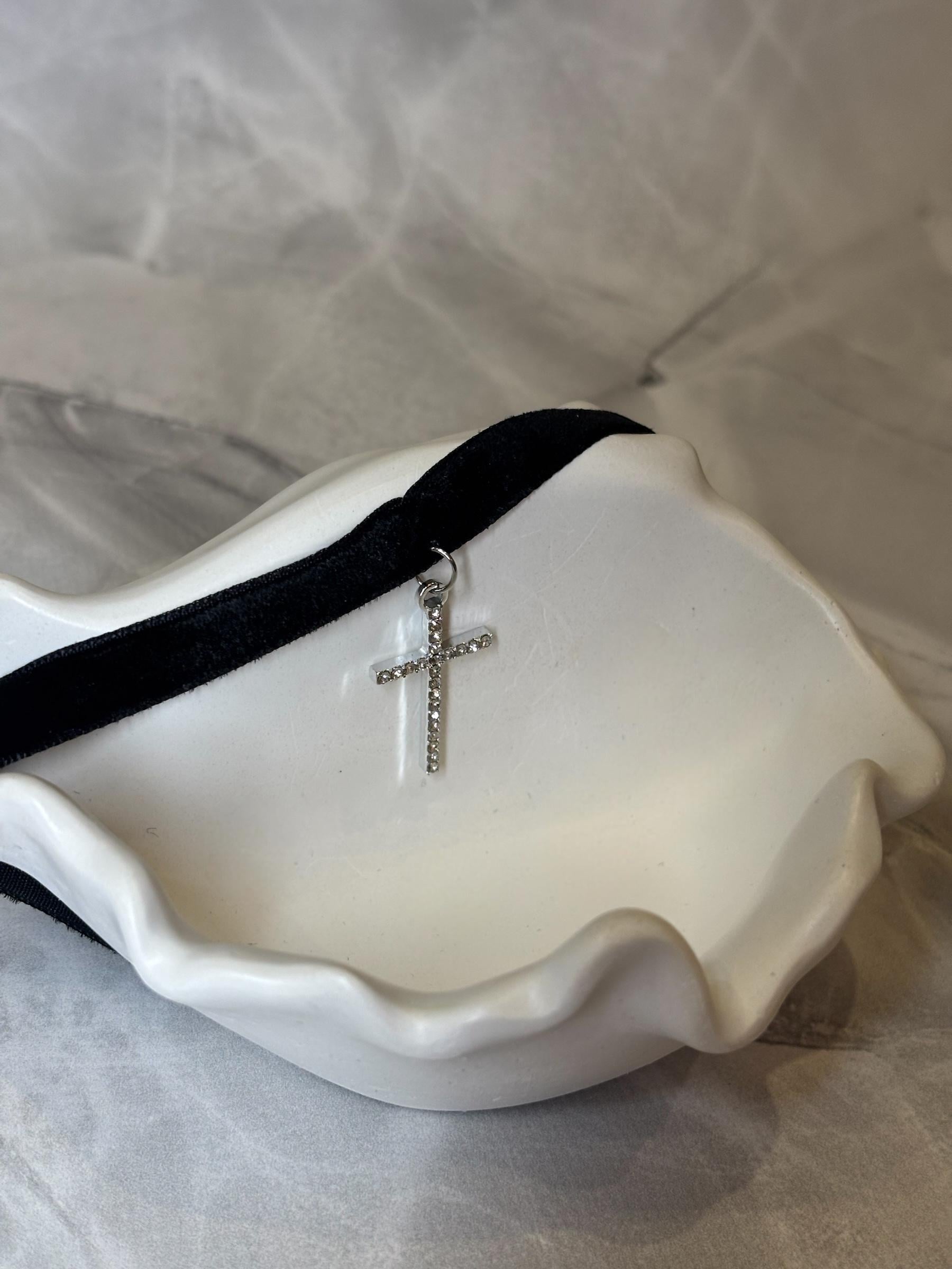 Чокер Mirshine Cross Black/Silver (23022)