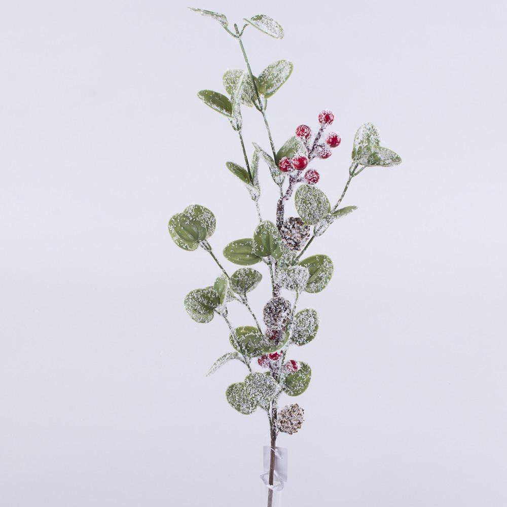 Ветка эвкалипта с шишками заснеженная 70 см (4223)