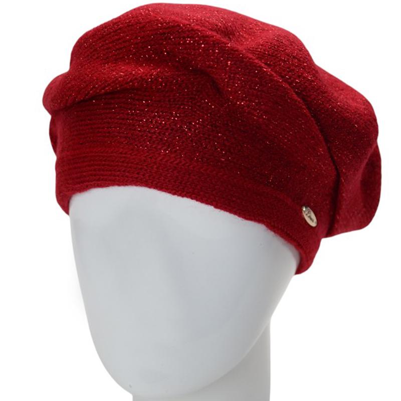Берет женский двойной Lirus МЛАДА с люрексовой нитью универсальный Красный (286845)