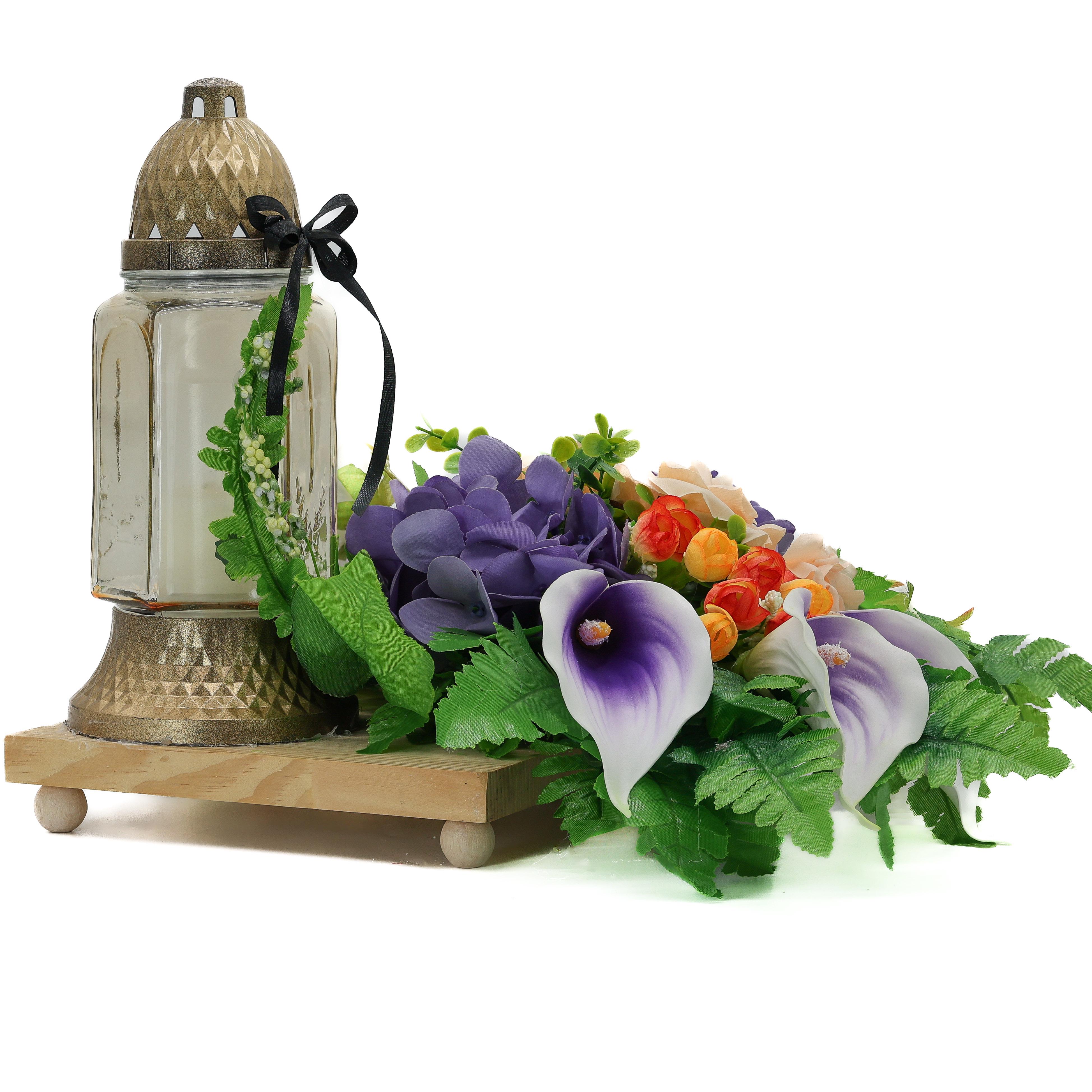 Лампада скляна лампада та латексні кали троянди гортензія на дерев'яній основі 25 см