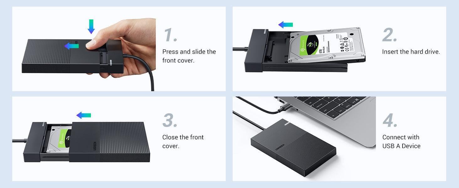 Корпус UGREEN для SSD/HDD 2,5"/5 Гбіт/с SATA III з USB кабелем 0,5 м Чорний (30719) - фото 9 Корпус UGREEN для SSD/HDD 2,5"/5 Гбіт/с SATA III з USB кабелем 0,5 м Чорний (30719) - фото 9