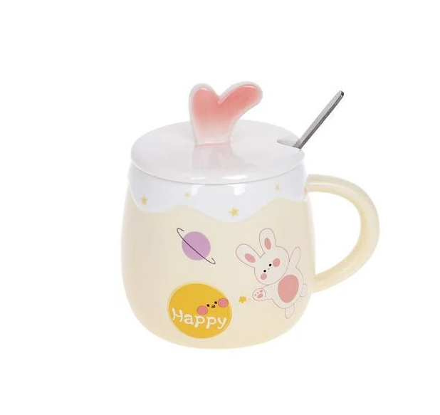 Чашка фарфорова Funny Rabbits з кришкою та ложкою 430 мл