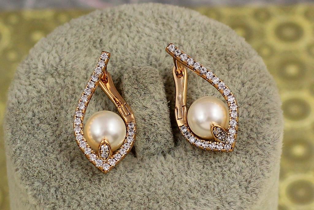 Серьги Xuping Jewelry дужки с жемчужиной 2,3 см Золотистый (2228570246)