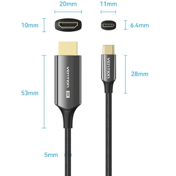 Кабель для передачи данных Vention USB-C-HDMI v2.1 1,8 м Черный (604965) - фото 4