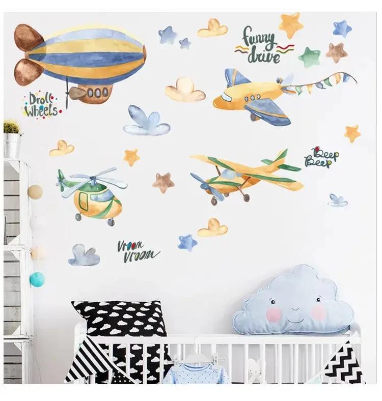 Набір вінілових наліпок Авіаційна техніка в дитячу кімнату на стіну для хлопчиків 2 полотна по 30х90 см Набір вінілових наліпок Авіаційна техніка в дитячу кімнату на стіну для хлопчиків 2 полотна по 30х90 см