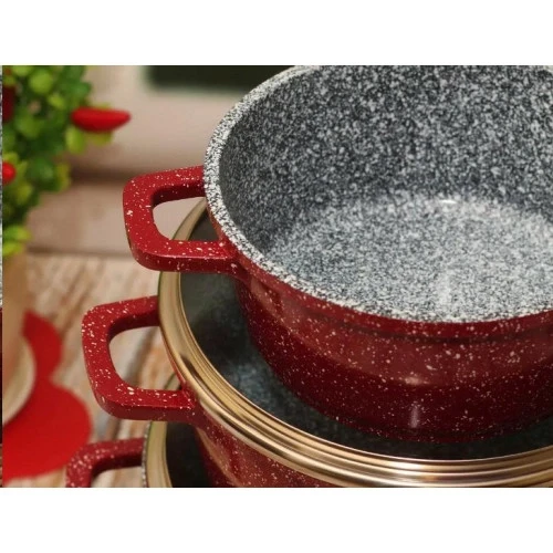 Набор кастрюль Benson 8 пр. Красный (BN-380) - фото 3 Набор кастрюль Benson 8 пр. Красный (BN-380) - фото 3