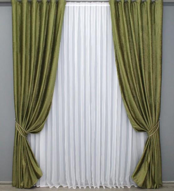 Шторы в гостиную/спальню бархат 1,5х2,75 м 2 шт. Оливковый (1341ш) Шторы в гостиную/спальню бархат 1,5х2,75 м 2 шт. Оливковый (1341ш)