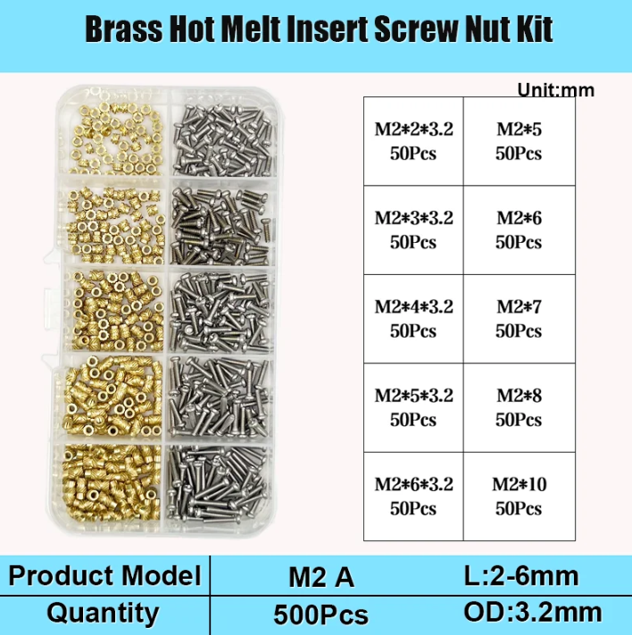 Комплект термовставки и винты DIN7985 для 3D печати PLA/ABS Spec М2 мм 500 шт. (SP-1692A500) - фото 2 Комплект термовставки и винты DIN7985 для 3D печати PLA/ABS Spec М2 мм 500 шт. (SP-1692A500) - фото 2
