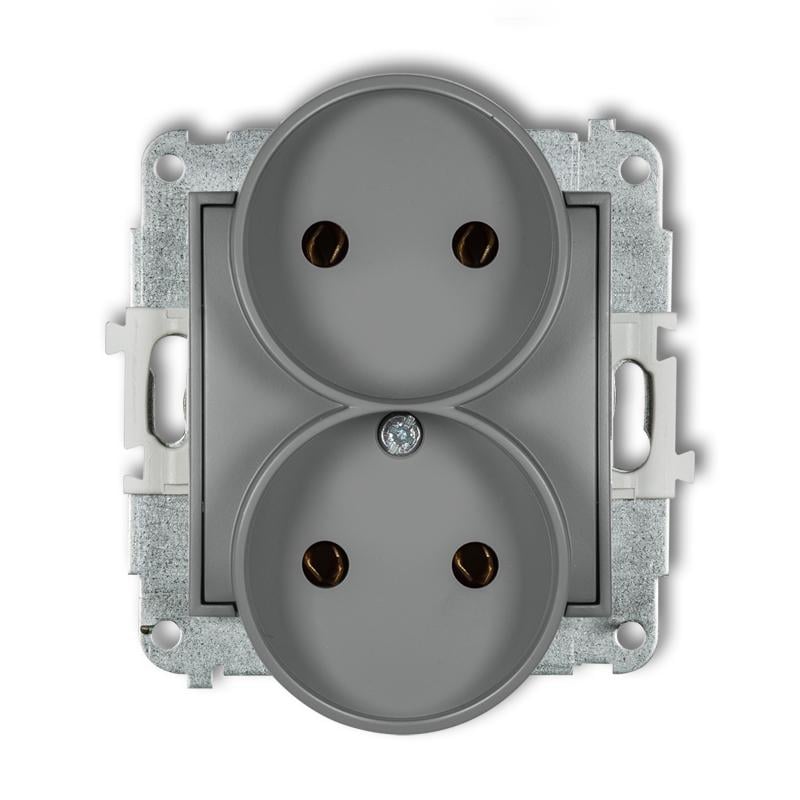 Розетка двойная Karlik Mini без заземления внутренняя Серый матовый (27MGPR-2)