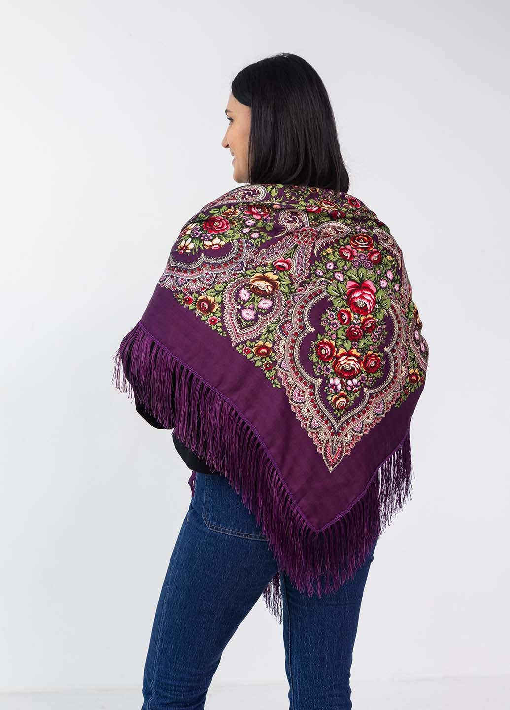 Платок украинский с бахромой Пион 110х110 см (П11040-11)