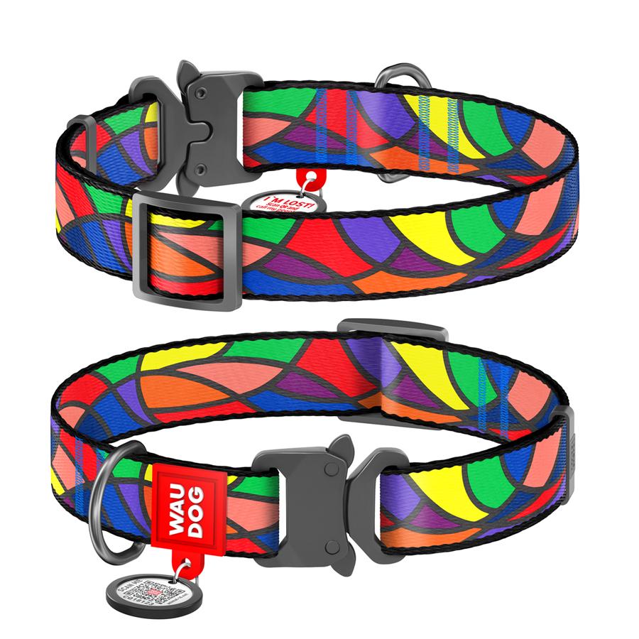 Ошейник для собак с QR-паспортом Waudog Nylon Витраж металлическая пряжка-фастекс 25 мм 37-58 см Разноцветный (5179) Ошейник для собак с QR-паспортом Waudog Nylon Витраж металлическая пряжка-фастекс 25 мм 37-58 см Разноцветный (5179)