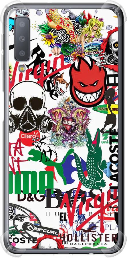 Чехол на Samsung Galaxy A7 (2018) A750F Many different logos (4022sp-1582-42517)