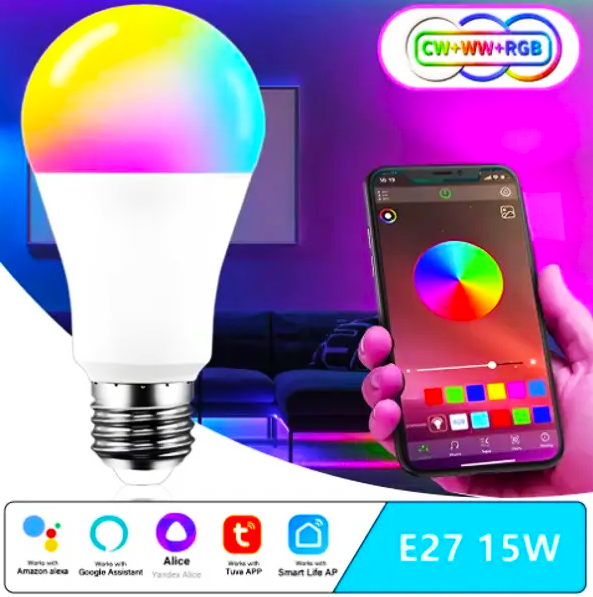 Розумна лампочка Tuya Smart LED WiFi E27 RGB 2700K-6500 K 15W (30251947) - фото 2 Розумна лампочка Tuya Smart LED WiFi E27 RGB 2700K-6500 K 15W (30251947) - фото 2