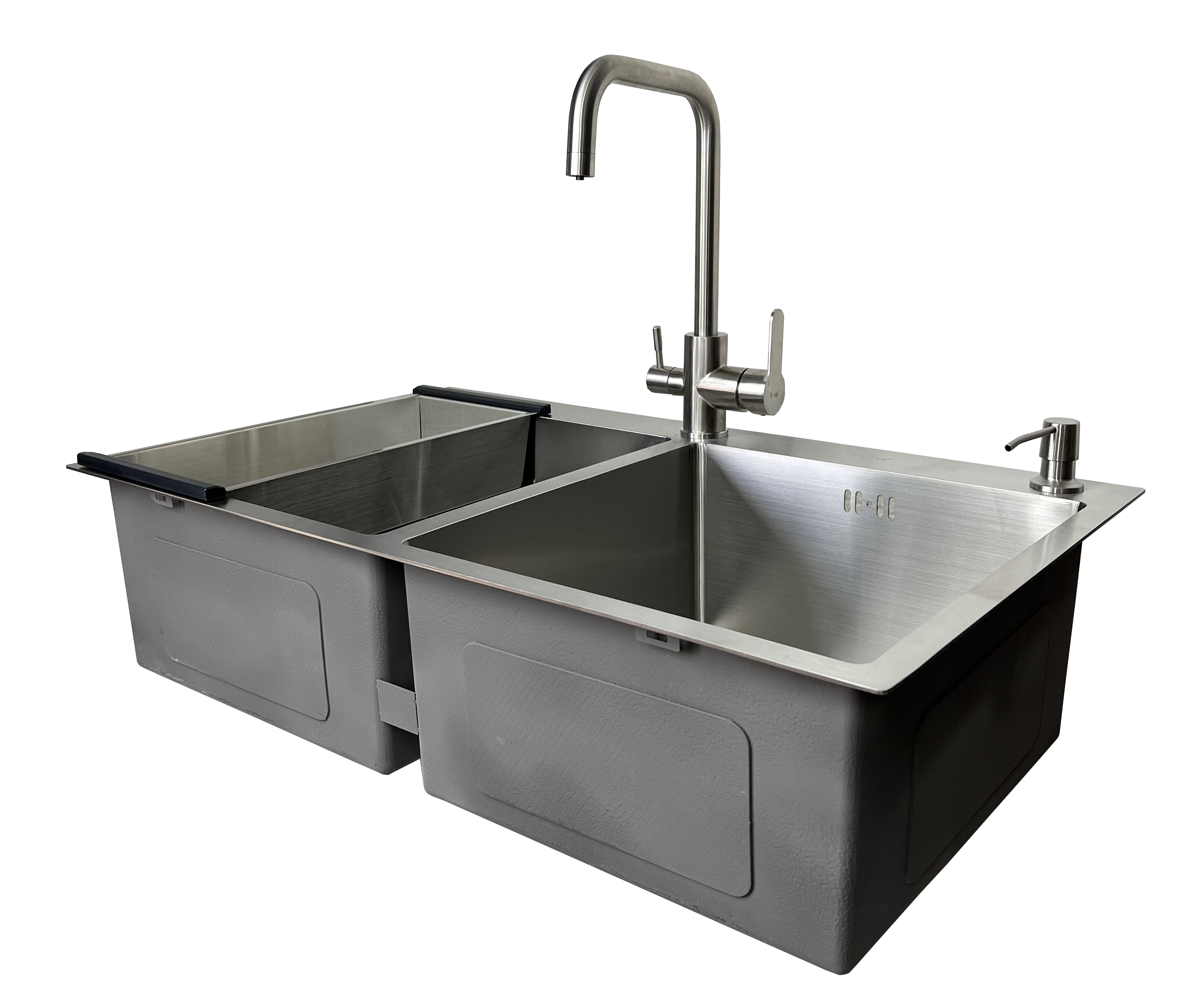 Мойка кухонная Gappo на две чаши 83x50 см + корзина/дозатор/смеситель-фильтр (eae09bc8)