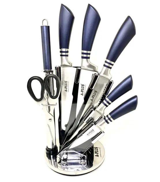 Набор кухонных ножей A-Plus KF-1004 с лазерной заточкой из коррозионностойкой стали на подставке 8 предметов (opt-103468)