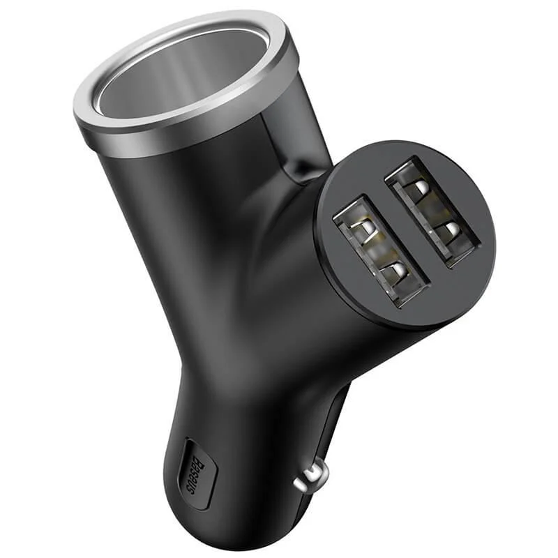 Адаптер автомобильный BASEUS dual USB+cigarette lighter extended car charger 2USB 3.4A 40 W Bl