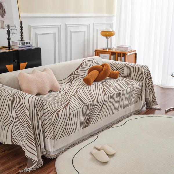 Плед покрывало на диван и кровать для мягкой мебели в коричневую полосу 180х230 см Бежевый - фото 7
