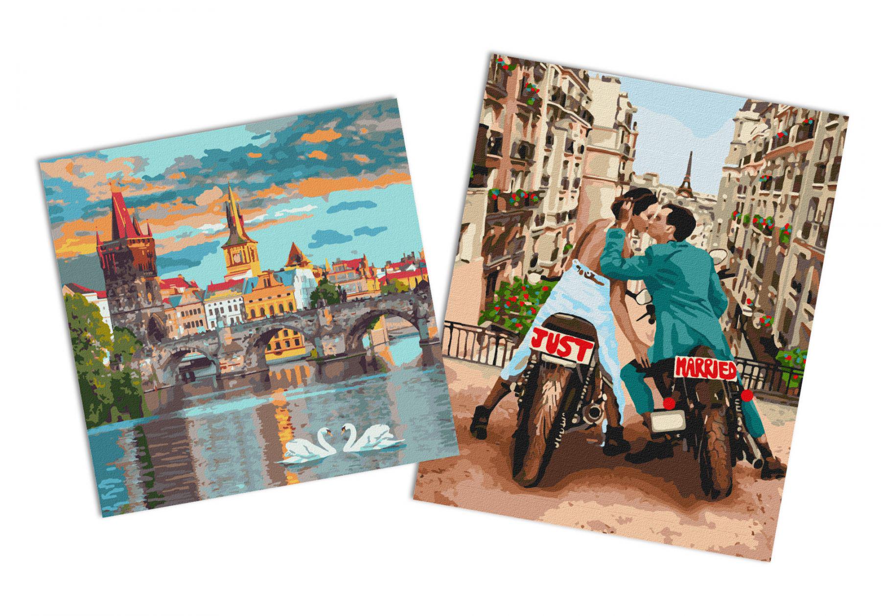 Набор картин по номерам Идейка 2в1 Любовь в большом городе 40x50 см KHO4656 и Вечерняя Прага 40x40 см KHO3616 (CKHO5616)