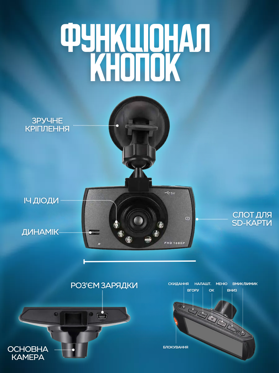 Відеореєстратор автомобільний Full HD з нічним режимом/датчиком руху Чорний (995783151) - фото 6 Відеореєстратор автомобільний Full HD з нічним режимом/датчиком руху Чорний (995783151) - фото 6