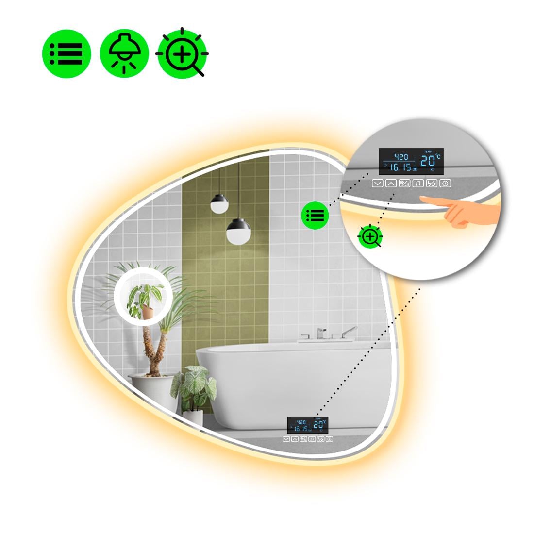 Зеркало с LED подсветкой Nuvola 4 с Smart-блоком и линзой с подсветкой 60x60 см (Nuvola4-14)