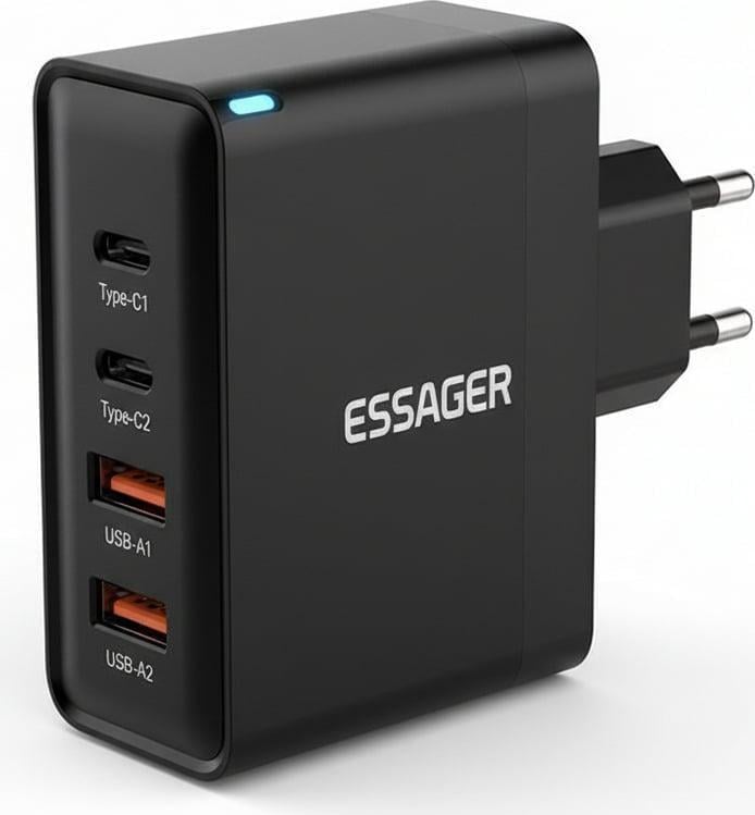 Зарядное устройство для ESSAGER ES-CD37 100W GAN PPS PD3.0 QC3.0 порты 2 USB/2 Type-C Black (43037)