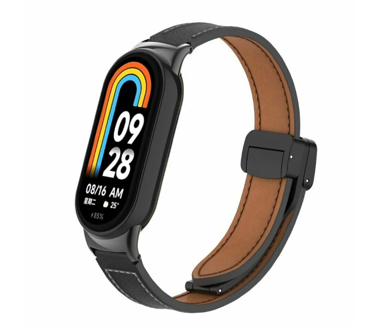 Ремешок кожаный для Xiaomi Band 8 Черный