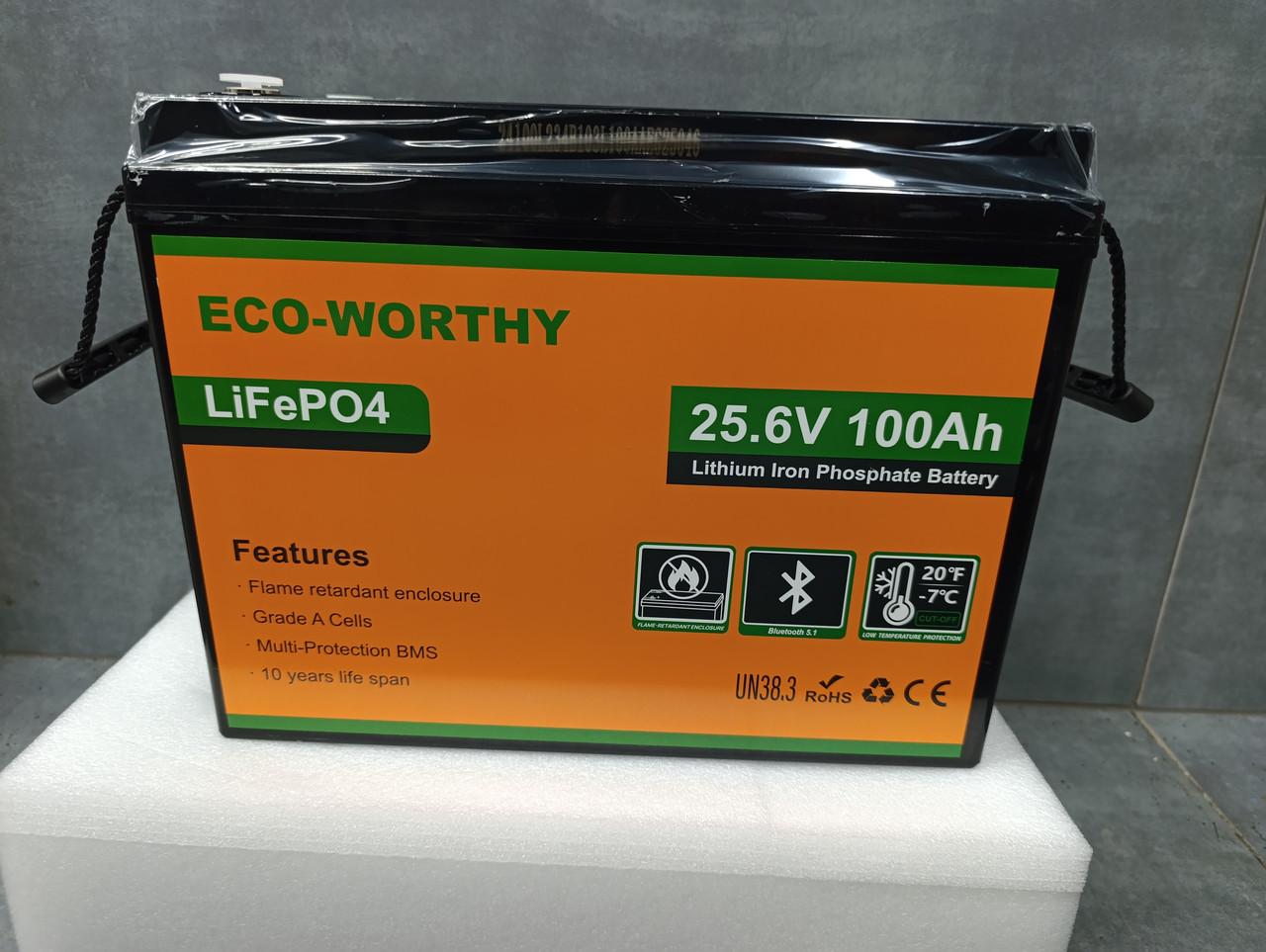 Аккумулятор LiFePO4 Eco-Worthy 25,6V 100А·час 2560 Wh Bluetooth BMS >4000 циклов литий-железо-фосфатный