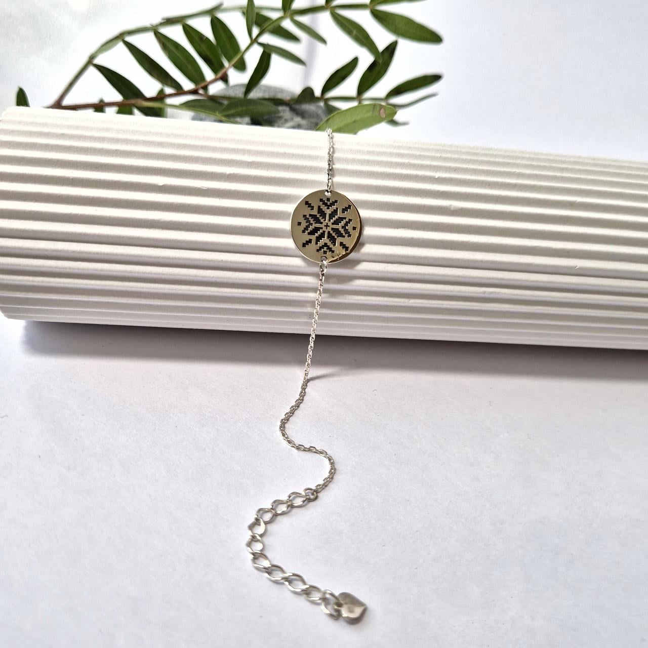 Серебряный браслет на руку 16-20 см без камней Вышиванка серебро 925 пробы черненое 2,13г (2016)