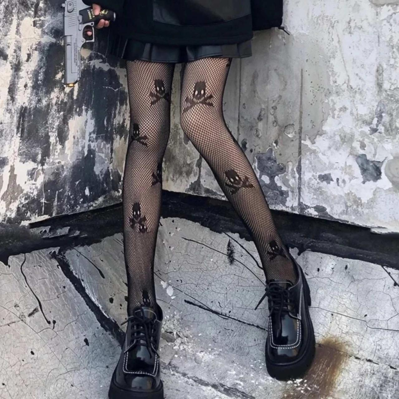 Колготы в сетку череп S/L Черный