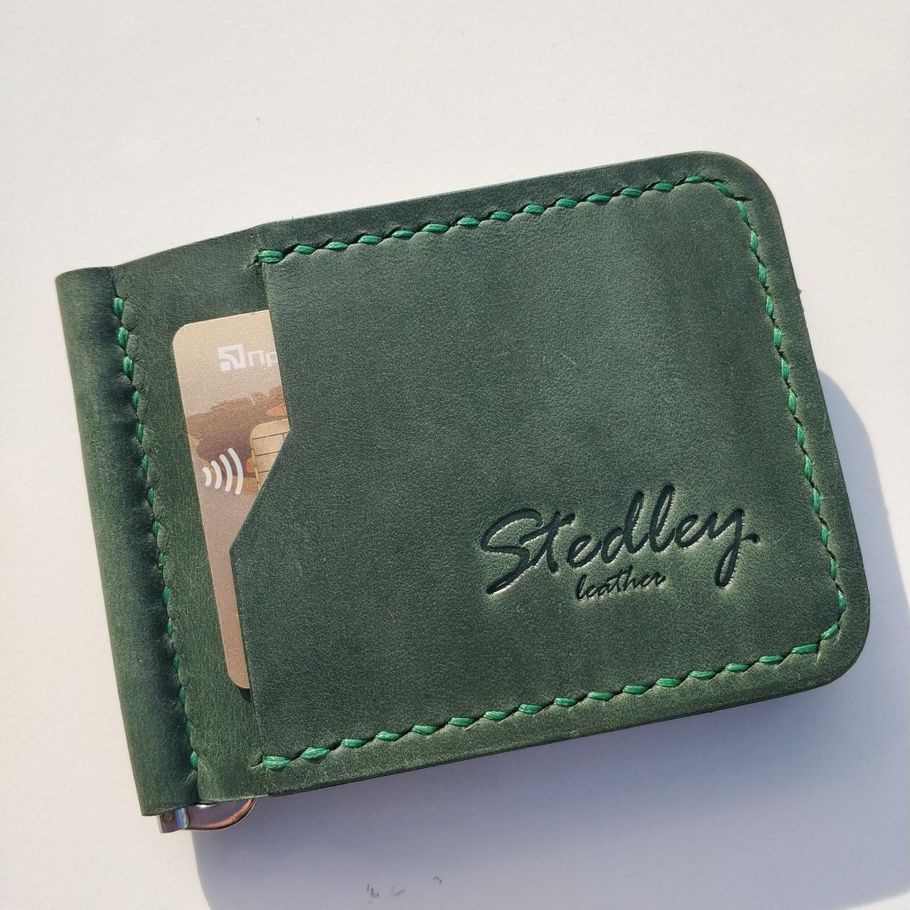 Зажим для денег Stedley Clip 1 кожаный Зеленый (2531303552)