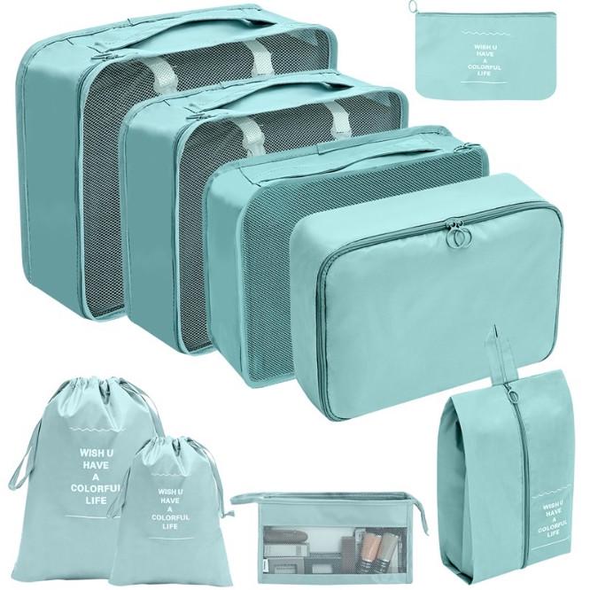 Набор дорожных органайзеров 9в1 из нейлона для чемодана и дома Бирюзовый (КДО-40-65)