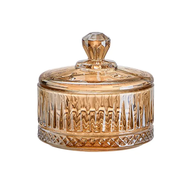 Цукерниця з кришкою скляна ребриста Коричневий (HP-YH-75)