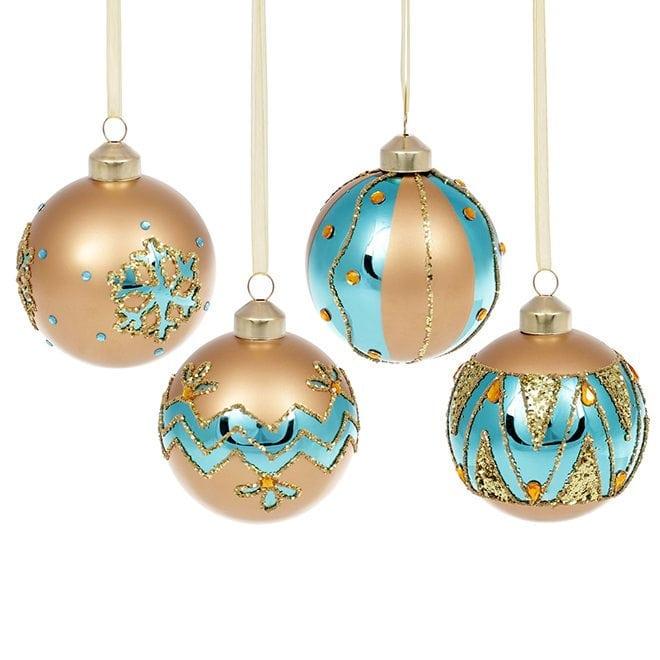 Набор елочных шаров стеклянных 8 см 12 шт. Бирюзовый/Золотой (12937)