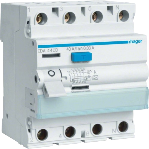 Дифференциальное реле Hager CDA440D 3P+N 30mA А-40А ток короткого замыкания 6 kA (29703698)