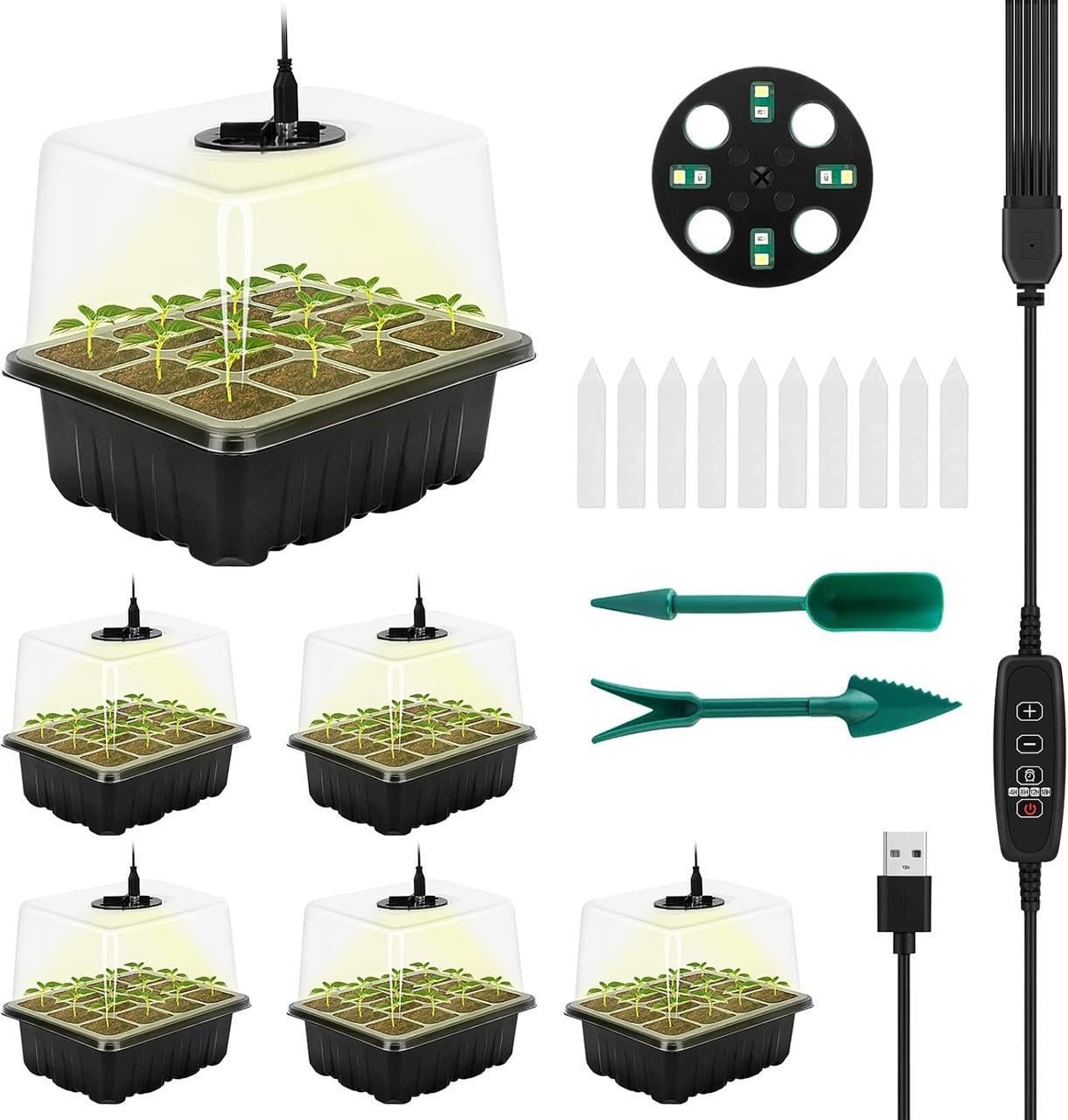 Набор для проращивания семян RIOGOO JX01 с LED-фитолампами 6 лотков по 12 ячеек